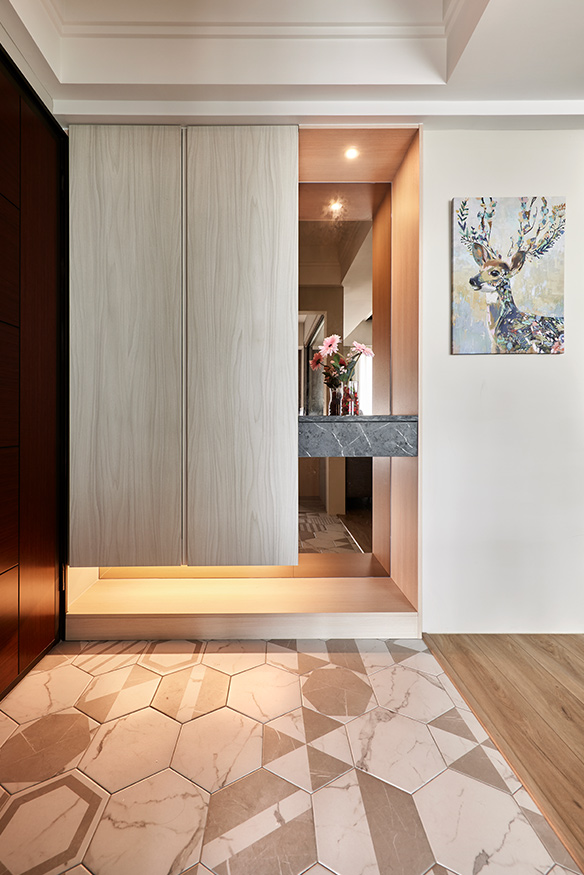 地坪幾何六角磚不規則的拼接